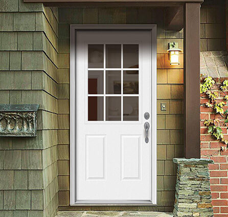 9 Lite Left-Hand Inswing Fiberglass Door With Vinyl Frame