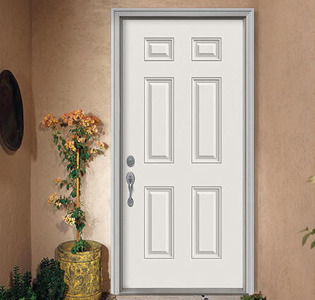 6 Panel Right-Hand Inswing Fiberglass Door With Vinyl Frame