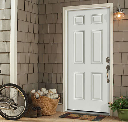 6 Panel Left-Hand Inswing Fiberglass Door With Vinyl Frame