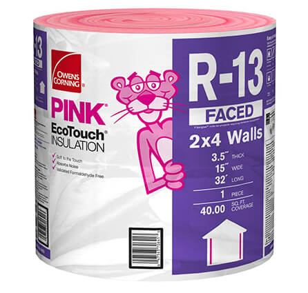 R-13 Pink EcoTouch Kraft Faced Fiberglass Insulation Continuous Roll 15 in. x 32 ft.